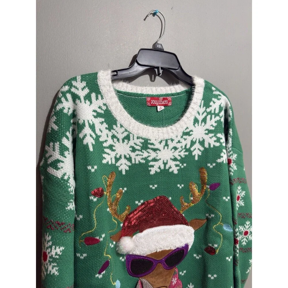 Ugly Christmas Sweater Pug Reindeer Colorful Long Sleeve Knit Adult Unisex XL - Picture 5 of 7